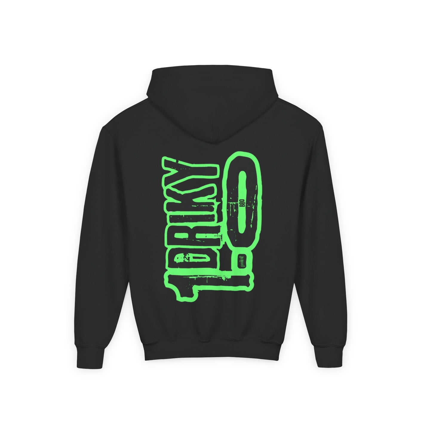 Driky 1 point 0 Bro - Green Monkey - (Back Print) Youth Heavy Blend Hoodie