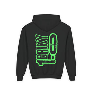 Driky 1 point 0 Bro - Green Monkey - (Back Print) Youth Heavy Blend Hoodie